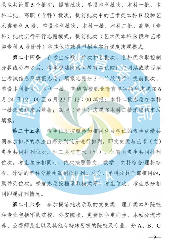 2019年陕西省普通高等学校招生实施办法